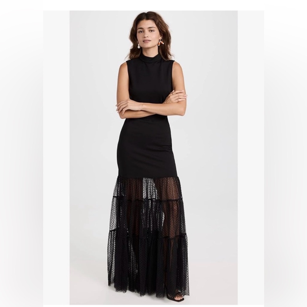 STAUD Daffodil Dress Black Maxi Tulle Mermaid Size S NEW High Neck Formal